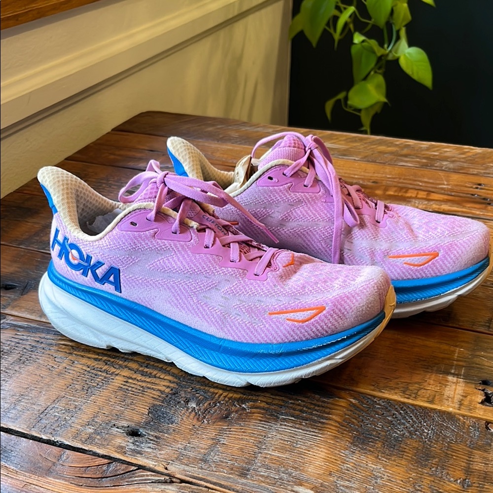 Hoka Pink and Blue Running Shoes